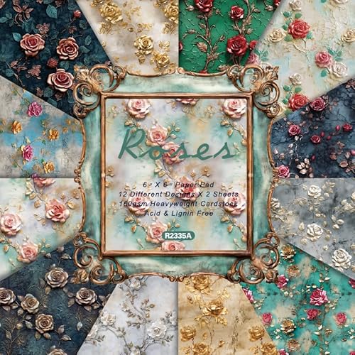 24 Blatt Schnitzerei Blumen Scrapbook Papier 15,2 x 15,2 cm Schnitzen Blumen Muster Block Schnitzerei Blume Einseitig Scrapbook Papier Schnitzerei Blume Bastelpapier für Kartenherstellung Kit Blume von Jajajuegos