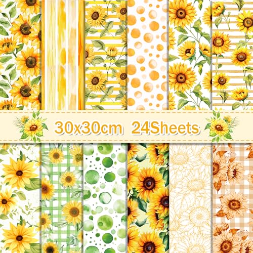 24 Blatt Sonnenblumen-Muster Papier 30 x 30 cm Sonnenblume Doppelseitiges Scrapbook-Papier Sonnenblume Scrapbook Papier Vintage Dekoratives Bastelpapier für DIY Kartenherstellung, Scrapbooking und von Jajajuegos