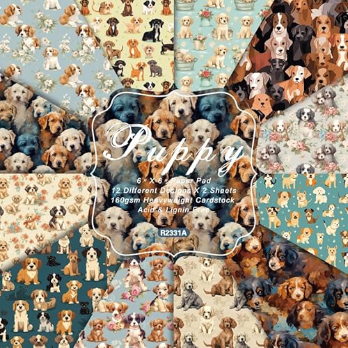 24 Blatt Welpe Hund Scrapbook Papier 15,2 x 15,2 cm Welpe Hund Muster Pad Welpe Hund Einseitiges Scrapbook Papier Welpe Hund Bastelpapier für Kartenherstellung Kit Welpe Hund Cardstock Origami DIY von Jajajuegos