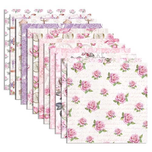 24 Blatt elegantes rosa Rosenmuster Papier 30 x 30 cm rosa Rose Scrapbook Papier Vintage dekoratives Bastelpapier für DIY Kartenherstellung, Scrapbooking und Fotoalbum Dekor von Jajajuegos