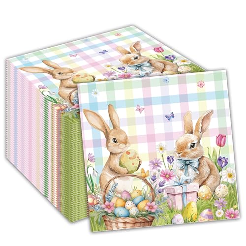 Oster-Papierservietten, Einweg-Party-Servietten-Set, Hase, Hase, Ei, Papierservietten, Osterei, Themenpartyzubehör, 16,5 cm, 100 Stück von Jajajuegos