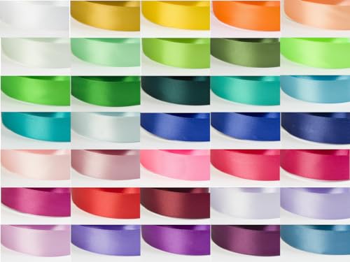 Jajasio 35 Rollen Satinband Geschenkband 35 Farben Satin Schleifenband Dekoband 25mm Breit 27,4m Lang Satinbänder Bunt Stoffband Seidenband Stoff Bänder Zum Basteln und Geschenk Party Hochzeit von Jajasio