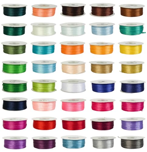 Jajasio 40 Rollen Satinband Geschenkband 40 Farben Satin Schleifenband Dekoband 3mm Breit 91m Lang Satinbänder Bunt Stoffband Seidenband Stoff Bänder Zum Basteln und Geschenk Party Hochzeit von Jajasio