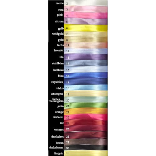 Jajasio Schrägband, 10m, Atlas (Satin), 10mm, gefalzt, Textilband, Einfassband in 27 Farben (12) von Jajasio