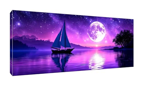 100x250cm 5D Diamond Painting Erwachsene Groß XXL Diamond Painting Mond Segelboot Diamant painting Kinder Stickerei Kunst Malerei Nach Zahlen Kits Diamond Painting Set für Wanddekoration zu Hause G964 von Jalican