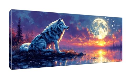 100x250cm 5D Diamond Painting Erwachsene Groß XXL Diamond Painting Mond Wolf Diamant painting Kinder Stickerei Kunst Malerei Nach Zahlen Kits Diamond Painting Set für Wanddekoration zu Hause G-973 von Jalican