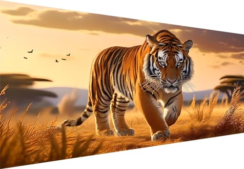 5D DIY Diamond Painting Kits Vollbohrer Groß 120x60cm, Tiger Grasland Diamant Kunst Handwerk Bild Kit, Leinwand Kreuzstich Stickerei Nach Zahlen Painting Zubehör für Erwachsene/Wand/Wohnkultur B-137 von Jalican