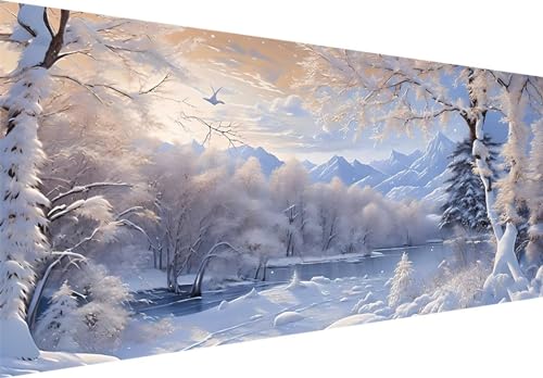 5D DIY Diamond Painting Kits Vollbohrer Groß 160x80cm, Winter Schnee Szene Diamant Kunst Handwerk Bild Kit, Kreuzstich Stickerei Nach Zahlen Painting Zubehör für Erwachsene/Wand/Wohnkultur B-145 von Jalican