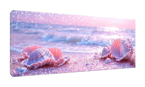 5D DIY Diamond Painting Kits Vollbohrer Groß 20x50cm, Beach Pink Shell Diamant Painting Kunst Bild Kit, Leinwand Kreuzstich Stickerei Nach Zahlen Painting Zubehör für Erwachsene/Wand/Wohnkultur G-715 von Jalican