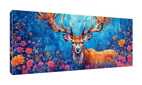 5D DIY Diamond Painting Kits Vollbohrer Groß 20x50cm, Blumen Hirsch Diamant Painting Kunst Bild Kit, Leinwand Kreuzstich Stickerei Nach Zahlen Painting Zubehör für Erwachsene/Wand/Wohnkultur G-350 von Jalican