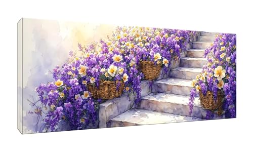 5D DIY Diamond Painting Kits Vollbohrer Groß 20x50cm, Blumen Violett Diamant Painting Kunst Bild Kit, Leinwand Kreuzstich Stickerei Nach Zahlen Painting Zubehör für Erwachsene/Wand/Wohnkultur G-360 von Jalican