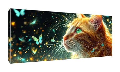 5D DIY Diamond Painting Kits Vollbohrer Groß 20x50cm, Butterfly Cat Diamant Painting Kunst Bild Kit, Leinwand Kreuzstich Stickerei Nach Zahlen Painting Zubehör für Erwachsene/Wand/Wohnkultur G-321 von Jalican