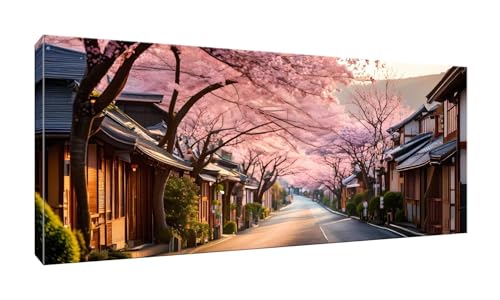 5D DIY Diamond Painting Kits Vollbohrer Groß 20x50cm, Cherry Blossoms Street Diamant Painting Kunst Bild Kit, Leinwand Kreuzstich Stickerei Nach Zahlen Painting Zubehör für Erwachsene Wohnkultur G-936 von Jalican