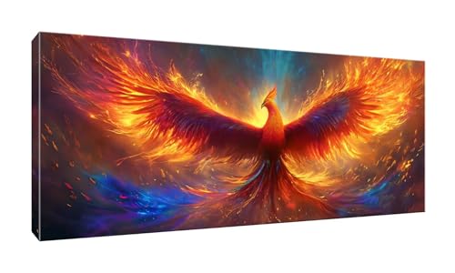 5D DIY Diamond Painting Kits Vollbohrer Groß 20x50cm, Feuer Phoenix Diamant Painting Kunst Bild Kit, Leinwand Kreuzstich Stickerei Nach Zahlen Painting Zubehör für Erwachsene/Wand/Wohnkultur G-393 von Jalican