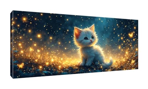 5D DIY Diamond Painting Kits Vollbohrer Groß 20x50cm, Firefly Cat Diamant Painting Kunst Bild Kit, Leinwand Kreuzstich Stickerei Nach Zahlen Painting Zubehör für Erwachsene/Wand/Wohnkultur G-946 von Jalican