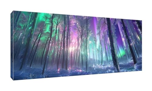 5D DIY Diamond Painting Kits Vollbohrer Groß 20x50cm, Forest Aurora Diamant Painting Kunst Bild Kit, Leinwand Kreuzstich Stickerei Nach Zahlen Painting Zubehör für Erwachsene/Wand/Wohnkultur G-700 von Jalican