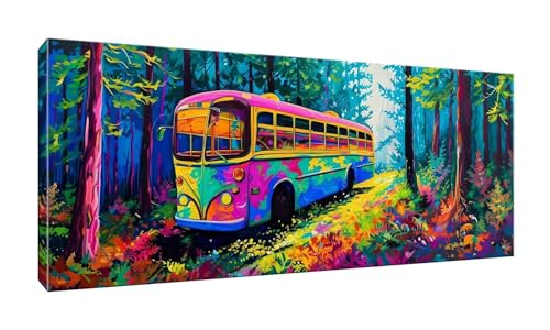 5D DIY Diamond Painting Kits Vollbohrer Groß 20x50cm, Forest Bus Diamant Painting Kunst Bild Kit, Leinwand Kreuzstich Stickerei Nach Zahlen Painting Zubehör für Erwachsene/Wand/Wohnkultur G-699 von Jalican