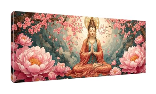 5D DIY Diamond Painting Kits Vollbohrer Groß 20x50cm, Guanyin Lotus Diamant Painting Kunst Bild Kit, Leinwand Kreuzstich Stickerei Nach Zahlen Painting Zubehör für Erwachsene/Wand/Wohnkultur G-233 von Jalican