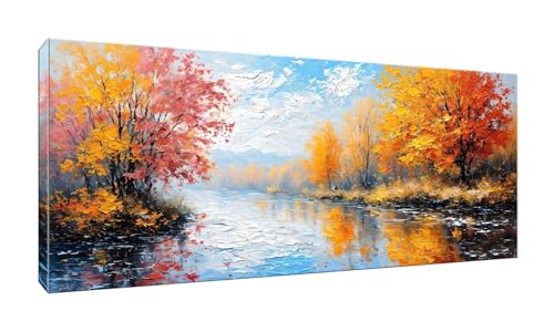 5D DIY Diamond Painting Kits Vollbohrer Groß 20x50cm, Herbst Landschaft Diamant Painting Kunst Bild Kit, Leinwand Kreuzstich Stickerei Nach Zahlen Painting Zubehör für Erwachsene/Wand/Wohnkultur G-666 von Jalican