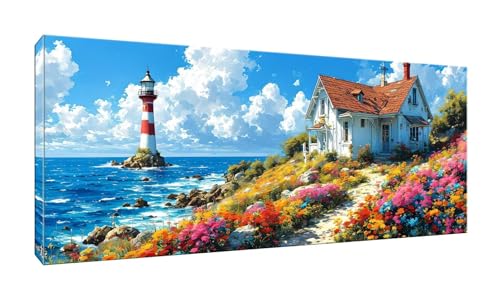 5D DIY Diamond Painting Kits Vollbohrer Groß 20x50cm, Küstenhütte Diamant Painting Kunst Bild Kit, Leinwand Kreuzstich Stickerei Nach Zahlen Painting Zubehör für Erwachsene/Wand/Wohnkultur G-914 von Jalican