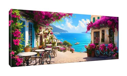 5D DIY Diamond Painting Kits Vollbohrer Groß 20x50cm, Küstenstadt Diamant Painting Kunst Bild Kit, Leinwand Kreuzstich Stickerei Nach Zahlen Painting Zubehör für Erwachsene/Wand/Wohnkultur G-915 von Jalican