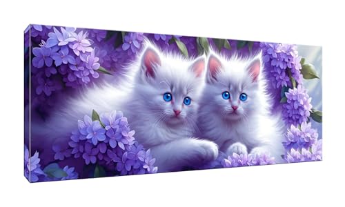 5D DIY Diamond Painting Kits Vollbohrer Groß 20x50cm, Lila Ding Flower Katze Diamant Painting Kunst Bild Kit, Leinwand Kreuzstich Stickerei Nach Zahlen Painting Zubehör für Erwachsene Wohnkultur G-989 von Jalican