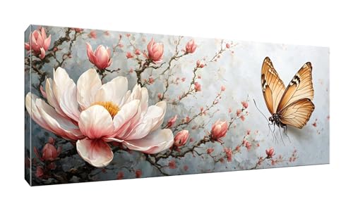 5D DIY Diamond Painting Kits Vollbohrer Groß 20x50cm, Magnolia Butterfly Diamant Painting Kunst Bild Kit, Leinwand Kreuzstich Stickerei Nach Zahlen Painting Zubehör für Erwachsene/Wand/Wohnkultur G953 von Jalican