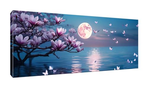 5D DIY Diamond Painting Kits Vollbohrer Groß 20x50cm, Magnolia Mond Diamant Painting Kunst Bild Kit, Leinwand Kreuzstich Stickerei Nach Zahlen Painting Zubehör für Erwachsene/Wand/Wohnkultur G-954 von Jalican