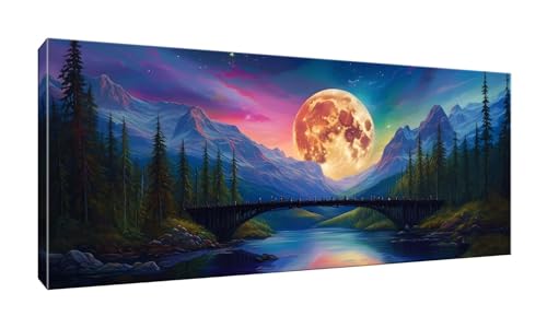 5D DIY Diamond Painting Kits Vollbohrer Groß 20x50cm, Mond Brücke Diamant Painting Kunst Bild Kit, Leinwand Kreuzstich Stickerei Nach Zahlen Painting Zubehör für Erwachsene/Wand/Wohnkultur G-975 von Jalican