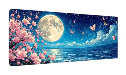 5D DIY Diamond Painting Kits Vollbohrer Groß 20x50cm, Mond Lake Diamant Painting Kunst Bild Kit, Leinwand Kreuzstich Stickerei Nach Zahlen Painting Zubehör für Erwachsene/Wand/Wohnkultur G-969 von Jalican