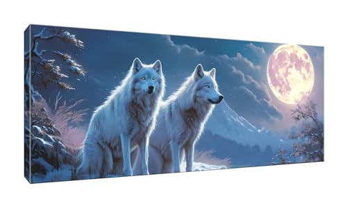 5D DIY Diamond Painting Kits Vollbohrer Groß 20x50cm, Mond Wolf Diamant Painting Kunst Bild Kit, Leinwand Kreuzstich Stickerei Nach Zahlen Painting Zubehör für Erwachsene/Wand/Wohnkultur G-974 von Jalican