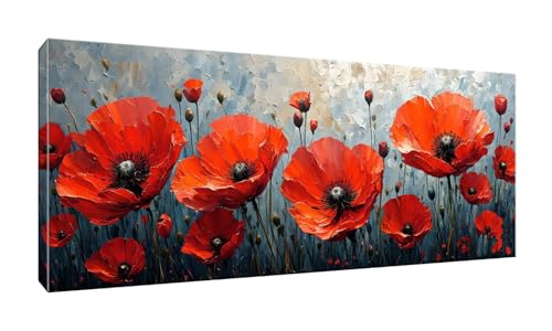 5D DIY Diamond Painting Kits Vollbohrer Groß 20x50cm, Roter Mohnblumen Diamant Painting Kunst Bild Kit, Leinwand Kreuzstich Stickerei Nach Zahlen Painting Zubehör für Erwachsene/Wand/Wohnkultur G-304 von Jalican