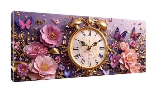 5D DIY Diamond Painting Kits Vollbohrer Groß 20x50cm, Uhr Blumen Diamant Painting Kunst Bild Kit, Leinwand Kreuzstich Stickerei Nach Zahlen Painting Zubehör für Erwachsene/Wand/Wohnkultur G-765 von Jalican