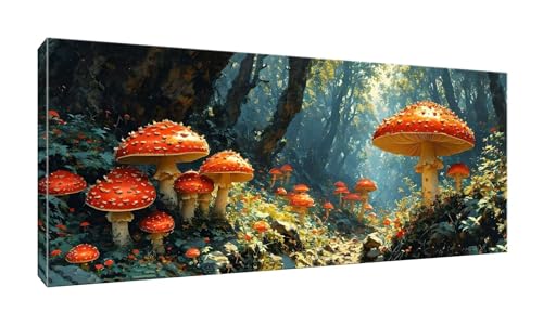 5D DIY Diamond Painting Kits Vollbohrer Groß 20x50cm, Wald Roter Pilz Diamant Painting Kunst Bild Kit, Leinwand Kreuzstich Stickerei Nach Zahlen Painting Zubehör für Erwachsene/Wand/Wohnkultur G-676 von Jalican