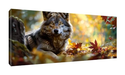 5D DIY Diamond Painting Kits Vollbohrer Groß 20x50cm, Wald Wolf Diamant Painting Kunst Bild Kit, Leinwand Kreuzstich Stickerei Nach Zahlen Painting Zubehör für Erwachsene/Wand/Wohnkultur G-679 von Jalican