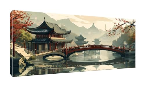 5D DIY Diamond Painting Kits Vollbohrer Groß 20x50cm, Water Town Bridge Diamant Painting Kunst Bild Kit, Leinwand Kreuzstich Stickerei Nach Zahlen Painting Zubehör für Erwachsene/Wand/Wohnkultur G-779 von Jalican