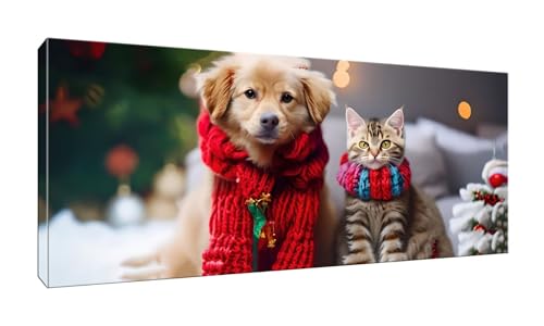 5D DIY Diamond Painting Kits Vollbohrer Groß 20x50cm, Weihnachten Katzen und Hunde Diamant Painting Kunst Bild Kit, Leinwand Kreuzstich Stickerei Painting Zubehör für Erwachsene Wohnkultur G-751 von Jalican