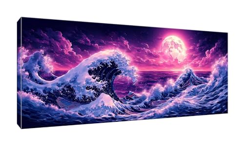 5D DIY Diamond Painting Kits Vollbohrer Groß 20x50cm, Wellen Mond Diamant Painting Kunst Bild Kit, Leinwand Kreuzstich Stickerei Nach Zahlen Painting Zubehör für Erwachsene/Wand/Wohnkultur G-255 von Jalican