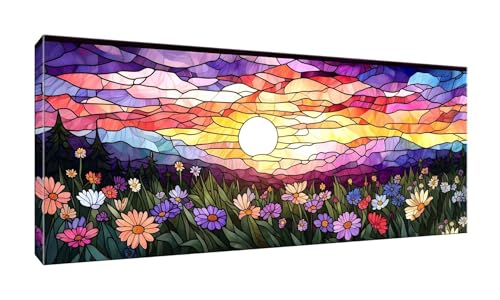 5D DIY Diamond Painting Kits Vollbohrer Groß 50x125cm, Blumen Sonnenuntergang Diamant Painting Kunst Bild Kit, Leinwand Kreuzstich Stickerei Nach Zahlen Painting Zubehör für Erwachsene Wohnkultur G365 von Jalican