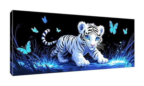 5D DIY Diamond Painting Kits Vollbohrer Groß 50x125cm, Butterfly Tiger Diamant Painting Kunst Bild Kit, Leinwand Kreuzstich Stickerei Nach Zahlen Painting Zubehör für Erwachsene/Wand/Wohnkultur G-320 von Jalican