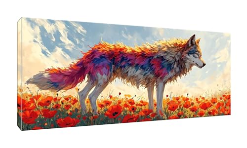 5D DIY Diamond Painting Kits Vollbohrer Groß 50x125cm, Huatian Wolf Diamant Painting Kunst Bild Kit, Leinwand Kreuzstich Stickerei Nach Zahlen Painting Zubehör für Erwachsene/Wand/Wohnkultur G-379 von Jalican