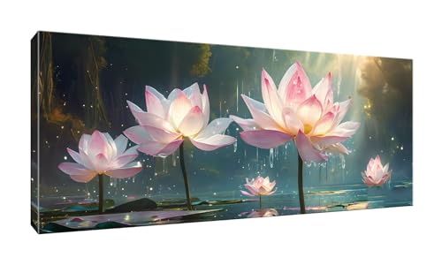 5D DIY Diamond Painting Kits Vollbohrer Groß 50x125cm, Lotus Blumen Diamant Painting Kunst Bild Kit, Leinwand Kreuzstich Stickerei Nach Zahlen Painting Zubehör für Erwachsene/Wand/Wohnkultur G-289 von Jalican