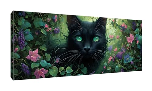 5D DIY Diamond Painting Kits Vollbohrer Groß 50x125cm, schwarze Katze Diamant Painting Kunst Bild Kit, Leinwand Kreuzstich Stickerei Nach Zahlen Painting Zubehör für Erwachsene/Wand/Wohnkultur G-295 von Jalican