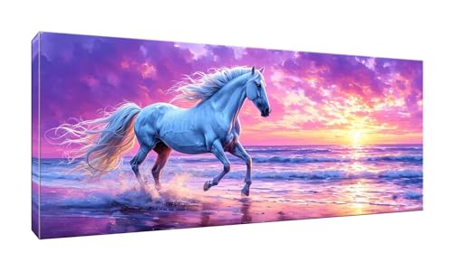 5D Diamond Painting Groß XXL Diamant Painting Bilder Beach Horse Diamond Art Erwachsene Full Drill DIY Diamant Kunst Malerei Stickerei Set Kreuzstich Bilder Home Wand Dekor Geschenk 90x225cm G-716 von Jalican