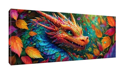 5D Diamond Painting Groß XXL Diamant Painting Bilder Bunter Drache Diamond Art Erwachsene Full Drill DIY Diamant Kunst Malerei Stickerei Set Kreuzstich Bilder Home Wand Dekor Geschenk 60x150cm G-655 von Jalican