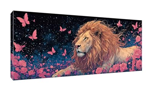 5D Diamond Painting Groß XXL Diamant Painting Bilder Lion Butterfly Diamond Art Erwachsene Full Drill DIY Diamant Kunst Malerei Stickerei Set Kreuzstich Bilder Home Wand Dekor Geschenk 60x150cm G-757 von Jalican