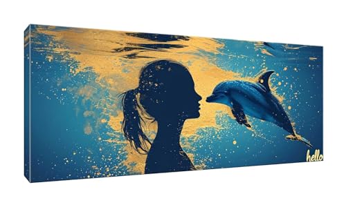 5D Diamond Painting Groß XXL Diamant Painting Bilder Mädchen Dolphin Diamond Art Erwachsene Full Drill DIY Diamant Kunst Malerei Stickerei Set Kreuzstich Bilder Home Wand Dekor Geschenk 90x225cm G-627 von Jalican