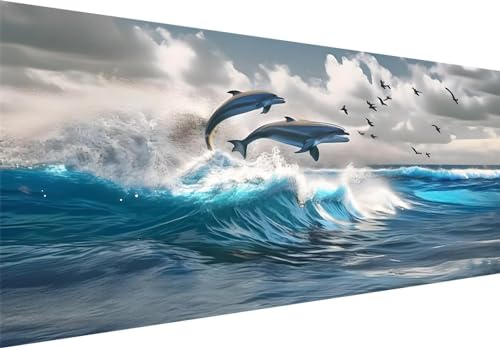 Diamond Painting, 5D Diamant Painting Erwachsene Kinder Bilder Malerei Set Full Drill Groß Ozean Delfin Diamond Art Mosaikherstellung für Erwachsene, Kinder, Wohnzimmer Home Dekoration 70x35cm S-255 von Jalican