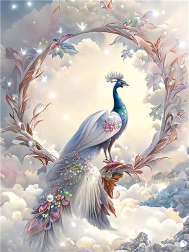 Diamond Painting Weißer Pfau Diamond Art Painting Full Zubehör, Tiere Diamant Painting Bilder Erwachsene Stickerei Kreuzstich Kinder Diamant Malerei Art Craft Wanddekoration Gifts 60x80cm T-376 von Jalican