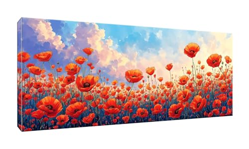 Jalican 5D DIY Diamond Painting Kits Vollbohrer Groß 20x50cm, Maismohn Diamant Painting Kunst Bild Kit, Leinwand Kreuzstich Stickerei Nach Zahlen Painting Zubehör für Erwachsene/Wand/Wohnkultur G-947 von Jalican